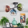 Koyoto ceiling light, globe light blue, green, clear, coppery, 3-light sources