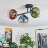 Koyoto ceiling light, globe light blue, green, clear, coppery, 3-light sources