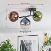 Koyoto ceiling light, globe light blue, green, clear, coppery, 3-light sources
