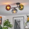 Koyoto ceiling light, globe light blue, green, clear, coppery, 3-light sources