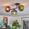 Koyoto ceiling light, globe light blue, green, clear, coppery, 3-light sources