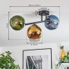 Koyoto ceiling light, globe light blue, gold, green, 3-light sources