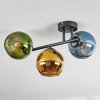 Koyoto ceiling light, globe light blue, gold, green, 3-light sources
