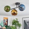 Koyoto ceiling light, globe light blue, gold, green, 3-light sources
