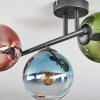 Gastor ceiling light, globe light blue, green, clear, coppery, 3-light sources