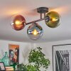 Gastor ceiling light, globe light blue, green, clear, coppery, 3-light sources