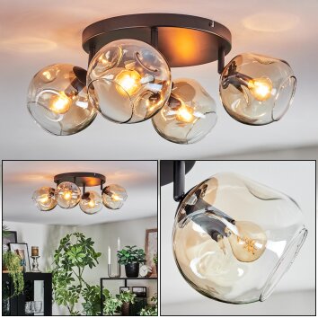 Ripoll ceiling light, globe light Amber, clear, 4-light sources