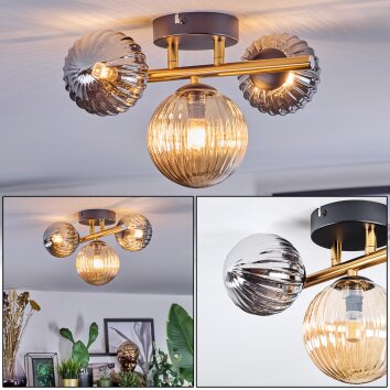 Chehalis ceiling light, globe light gold, black, 3-light sources