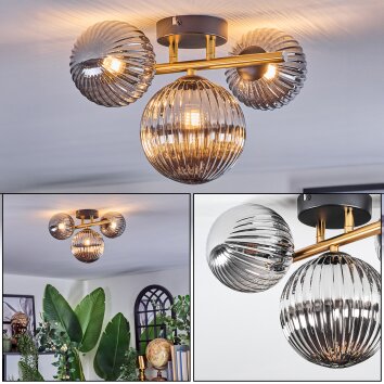 Chehalis ceiling light, globe light gold, black, 3-light sources