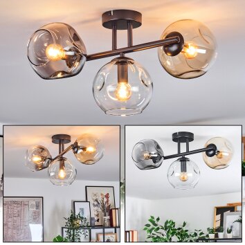 Ripoll ceiling light, globe light Amber, clear, Smoke-coloured, 3-light sources