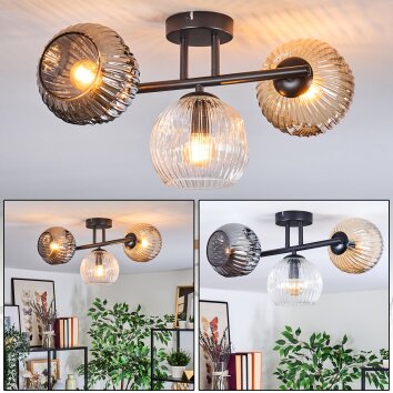Ripoll ceiling light, globe light Amber, clear, Smoke-coloured, 3-light sources