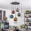 Ripoll hanging light, globe light, pendant light blue, chrome, gold, green, coppery, Smoke-coloured, 5-light sources