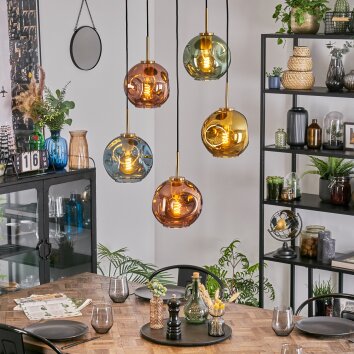 Ripoll hanging light, globe light, pendant light gold, black, 5-light sources