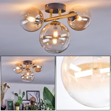 Chehalis ceiling light, globe light gold, black, 3-light sources