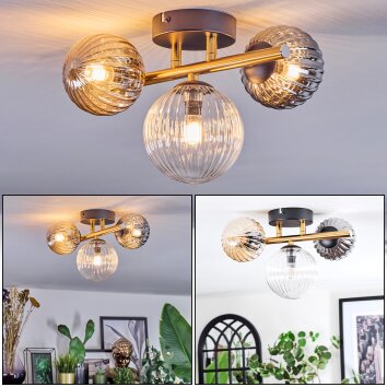 Chehalis ceiling light, globe light gold, black, 3-light sources