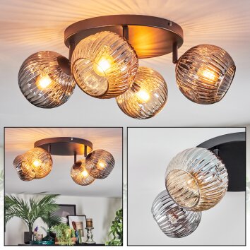 Ripoll ceiling light, globe light Amber, Smoke-coloured, 4-light sources
