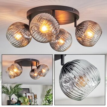 Ripoll ceiling light, globe light clear, Smoke-coloured, 4-light sources