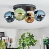 Koyoto ceiling light, globe light blue, gold, green, 4-light sources