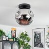 Ripoll ceiling light, globe light chrome, Smoke-coloured, 1-light source
