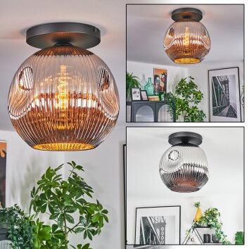 Ripoll ceiling light, globe light chrome, Smoke-coloured, 1-light source