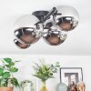 Chehalis ceiling light, globe light chrome, Smoke-coloured, 4-light sources
