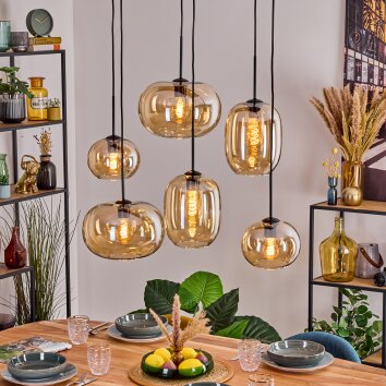 Apedo hanging light, pendant light Amber, 6-light sources