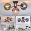 Gastor ceiling light, globe light blue, green, clear, coppery, 3-light sources