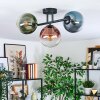 Gastor ceiling light, globe light blue, green, clear, coppery, 3-light sources