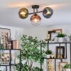 Gastor ceiling light, globe light blue, green, clear, coppery, 3-light sources