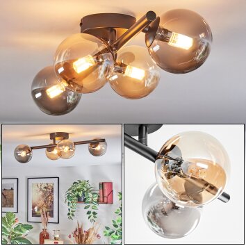 Chehalis ceiling light, globe light Amber, Smoke-coloured, 4-light sources