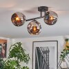 Ripoll ceiling light, globe light chrome, Smoke-coloured, 3-light sources