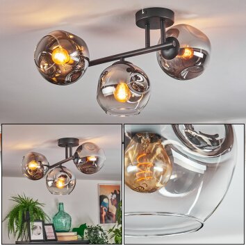 Ripoll ceiling light, globe light chrome, clear, Smoke-coloured, 3-light sources