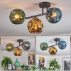 Ripoll ceiling light, globe light blue, gold, green, 3-light sources