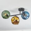 Ripoll ceiling light, globe light blue, gold, green, 3-light sources
