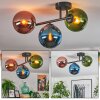Gastor ceiling light, globe light blue, green, coppery, 3-light sources