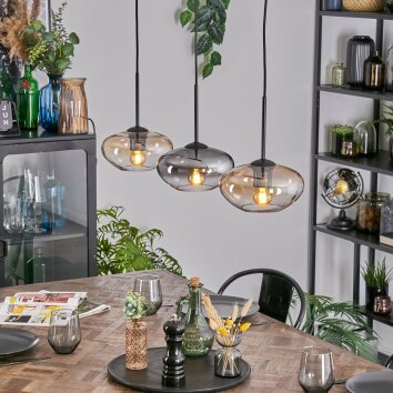 Mertola hanging light, pendant light Amber, clear, Smoke-coloured, 3-light sources