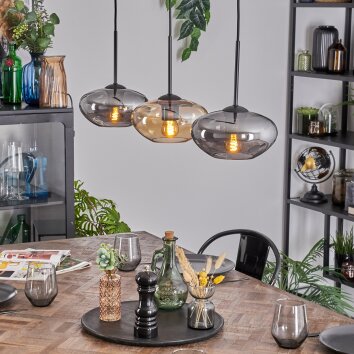 Mertola hanging light, pendant light Amber, Smoke-coloured, 3-light sources