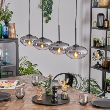 Mertola hanging light, pendant light clear, Smoke-coloured, 4-light sources