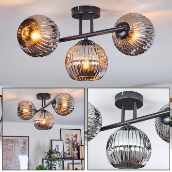 Ripoll ceiling light, globe light chrome, Smoke-coloured, 3-light sources