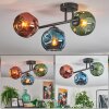 Ripoll ceiling light, globe light blue, green, coppery, 3-light sources