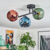 Ripoll ceiling light, globe light blue, green, coppery, 3-light sources