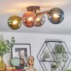 Chehalis ceiling light, globe light blue, chrome, green, coppery, Smoke-coloured, 4-light sources
