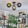 Gastor ceiling light, globe light blue, chrome, green, Smoke-coloured, 3-light sources