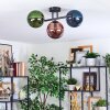 Gastor ceiling light, globe light blue, green, coppery, 3-light sources