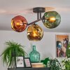 Ripoll ceiling light, globe light gold, green, coppery, 3-light sources