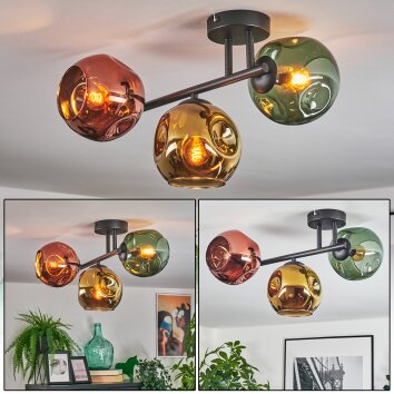 Ripoll ceiling light, globe light gold, green, coppery, 3-light sources