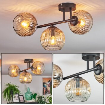 Ripoll ceiling light, globe light Amber, clear, 3-light sources