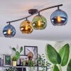 Koyoto ceiling light, globe light blue, gold, green, 4-light sources