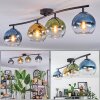 Koyoto ceiling light, globe light blue, gold, green, clear, 4-light sources