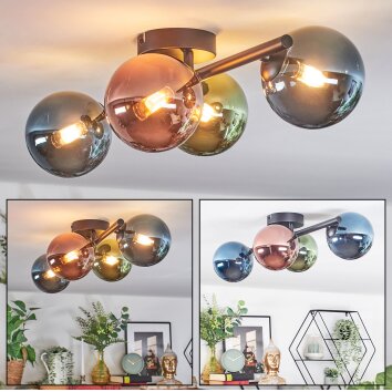 Chehalis ceiling light, globe light blue, green, coppery, 4-light sources